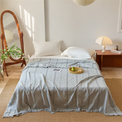 Ownkoti  Waffle Weave Quilt Blanket with Tassel Fringe - Gray - Queen - image 6