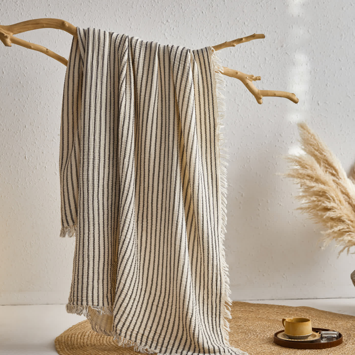 Ownkoti 4-Layer Cotton Striped Muslin Throw - Gray - 51"W x 63"L - image 22