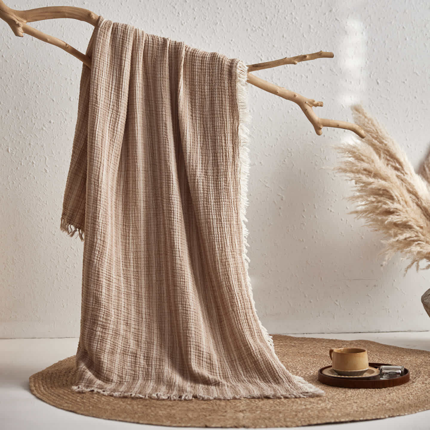Ownkoti 4-Layer Cotton Striped Muslin Throw - Brown - 51"W x 63"L - image 11