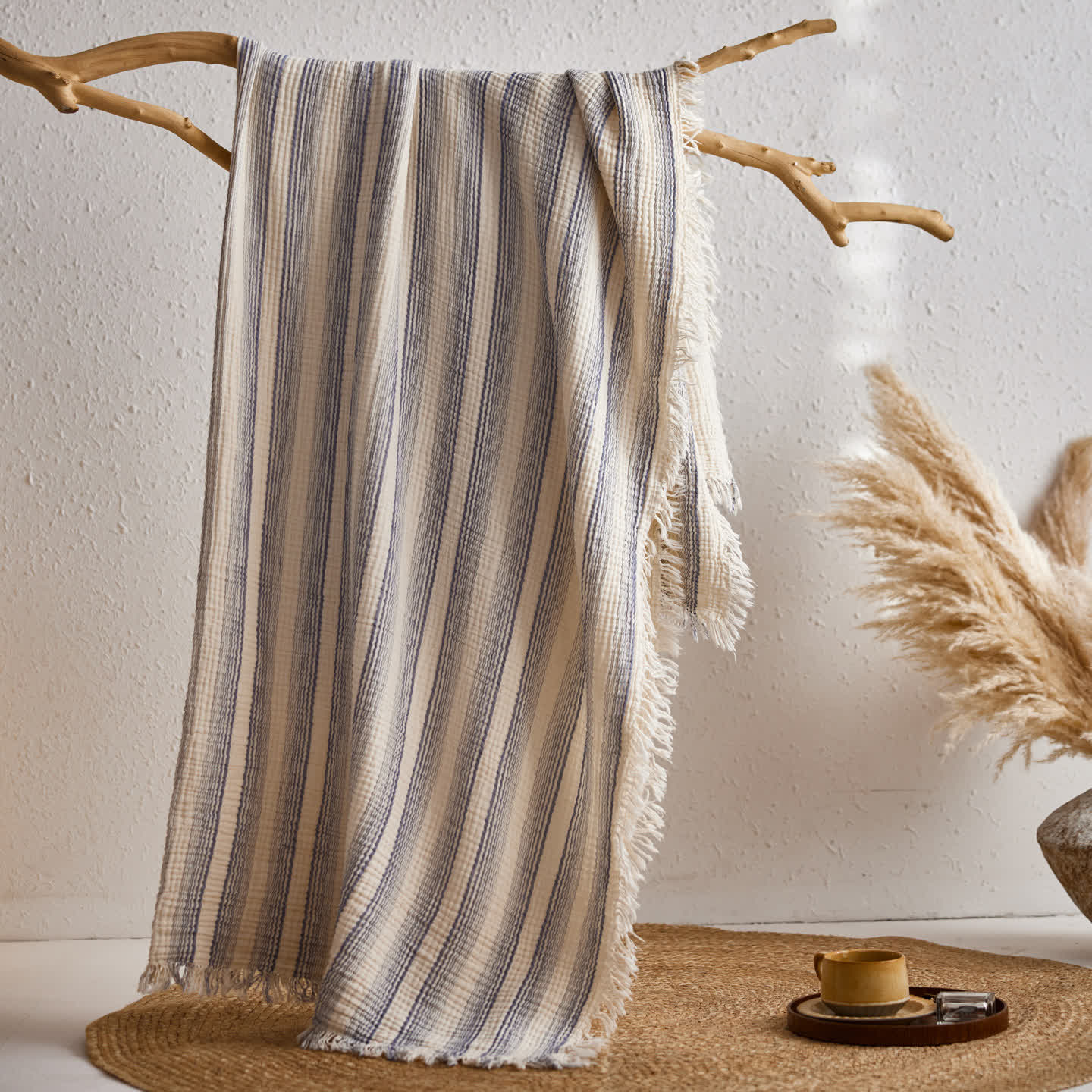 Ownkoti 4-Layer Cotton Striped Muslin Throw - Blue - 51"W x 63"L - image 33