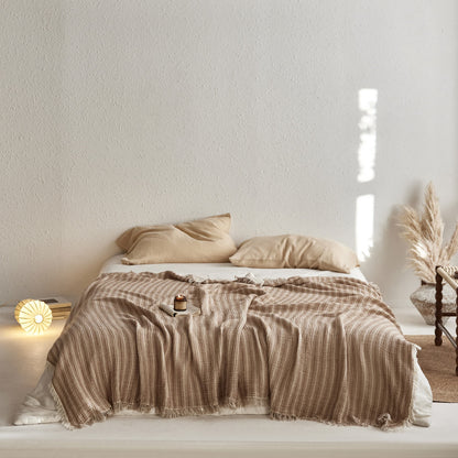 Ownkoti 4-Layer Cotton Striped Muslin Throw - Brown - 59"W x 79"L - image 3