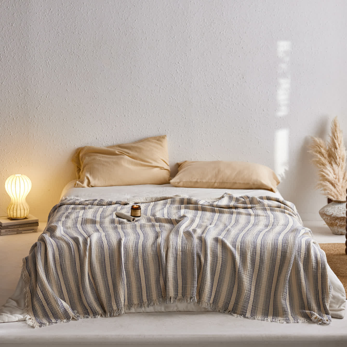 Ownkoti 4-Layer Cotton Striped Muslin Throw - Blue - 59"W x 79"L - image 26