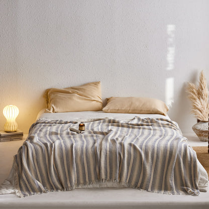 Ownkoti 4-Layer Cotton Striped Muslin Throw - Blue - 59"W x 79"L - image 26