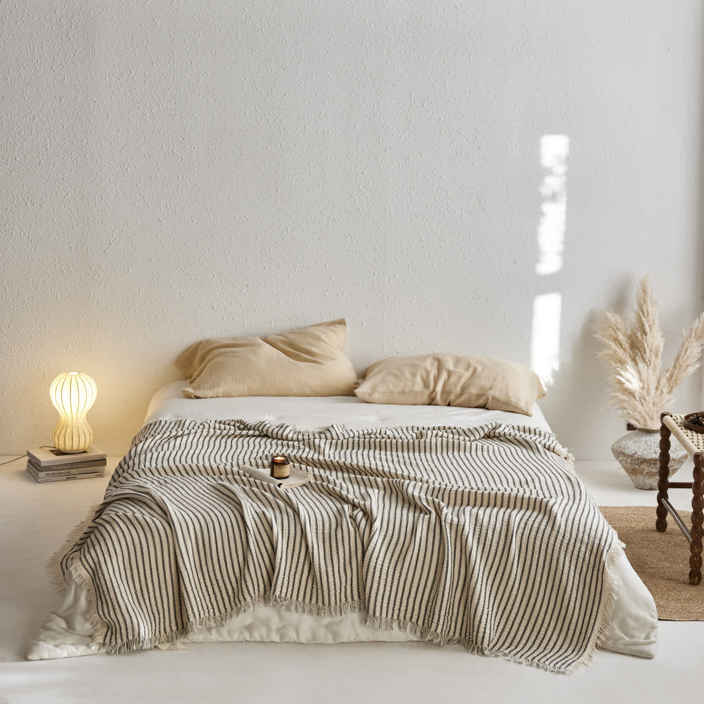 Ownkoti 4-Layer Cotton Striped Muslin Throw - Gray - 59"W x 79"L - image 15