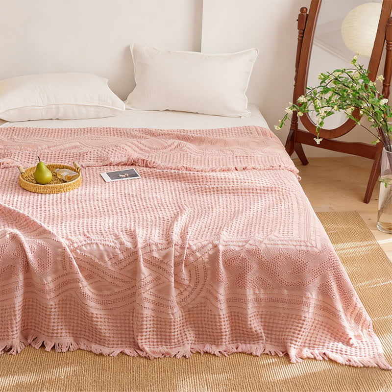 Ownkoti Cotton Waffle Weave Tassel Quilt Blanket - image 0