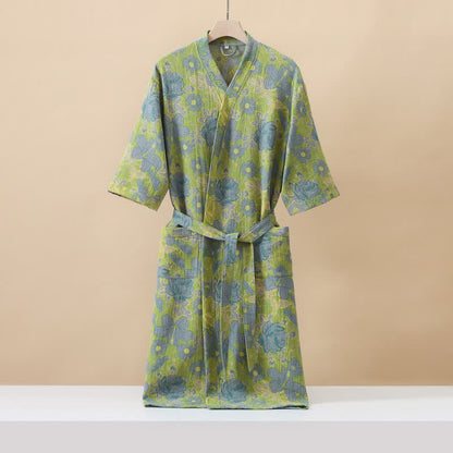 Ownkoti Green Floral Cotton Double Gauze Robe - Green - XL - image 0