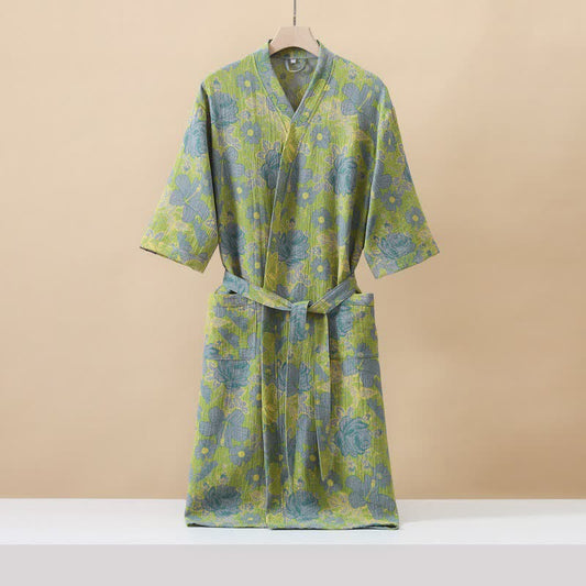 Ownkoti Green Floral Cotton Double Gauze Robe - Green - XL - image 0