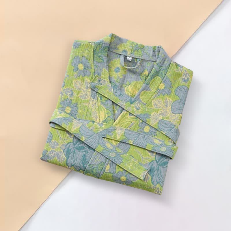 Ownkoti Green Floral Cotton Double Gauze Robe - image 1