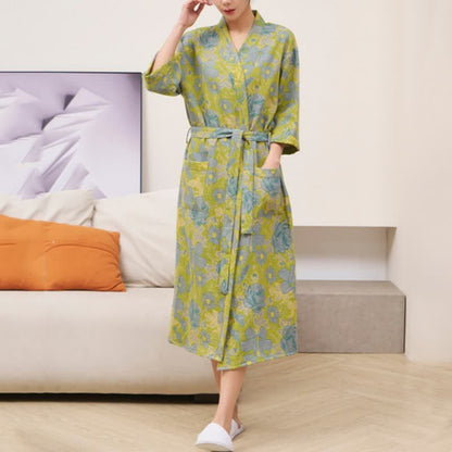 Ownkoti Green Floral Cotton Double Gauze Robe - image 2