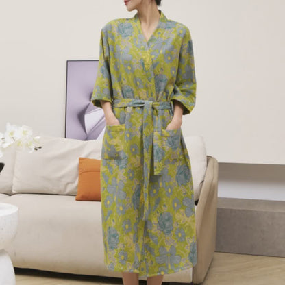 Ownkoti Green Floral Cotton Double Gauze Robe - image 3