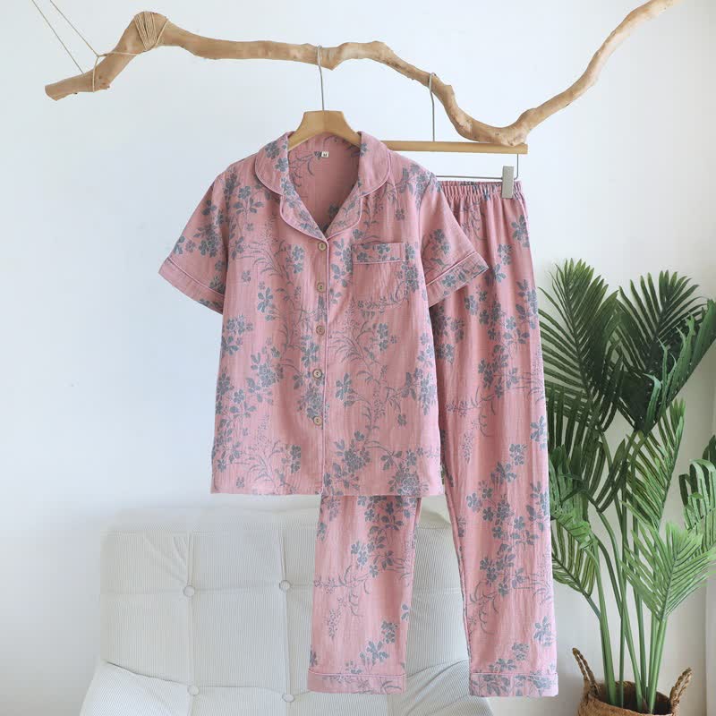 Ownkoti Branch & Floral Pure Cotton Pajama Set - Pink - XL - image 3