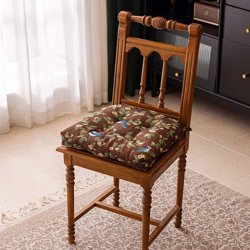 Ownkoti Vintage Botanical Bird Print Chair Pad - Coffee - 16"W x 16"L - image 6