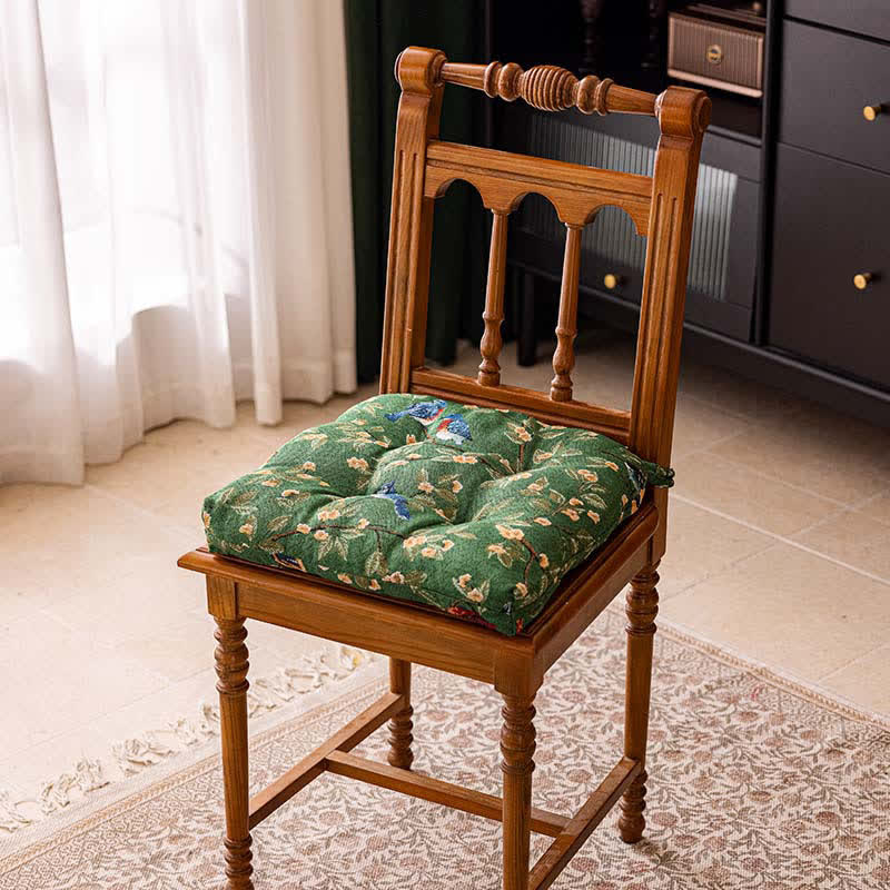 Ownkoti Vintage Botanical Bird Print Chair Pad - Green - 16"W x 16"L - image 8