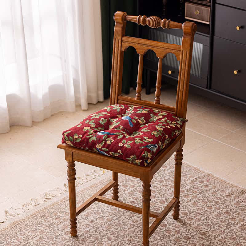 Ownkoti Vintage Botanical Bird Print Chair Pad - Red - 16"W x 16"L - image 7