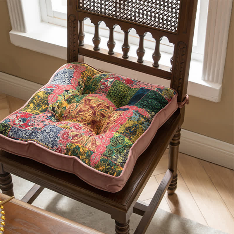 Ownkoti Bohemian Patchwork Chair Pad with Secure Ties - Pink - 16"W x 16"L x 1"H - image 5