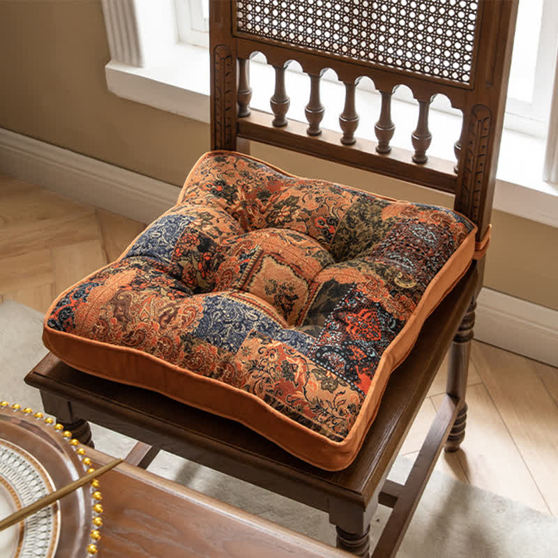 Ownkoti Bohemian Patchwork Chair Pad with Secure Ties - Orange - 16"W x 16"L x 1"H - image 7