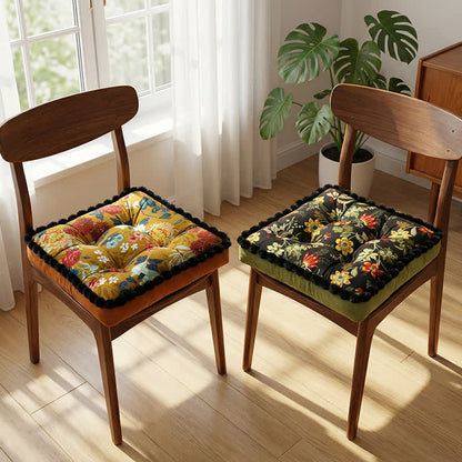 Ownkoti Vintage Floral Seat Cushion with Pom-Pom Trim - image 1