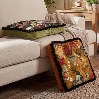 Ownkoti Vintage Floral Seat Cushion with Pom-Pom Trim - image 2