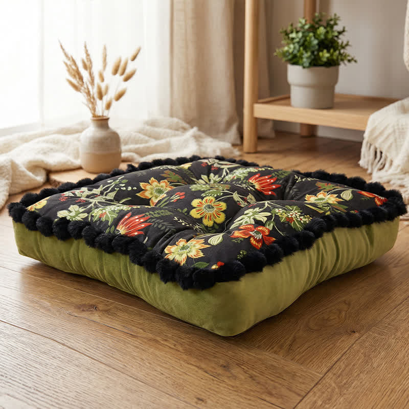 Ownkoti Vintage Floral Seat Cushion with Pom-Pom Trim - image 7