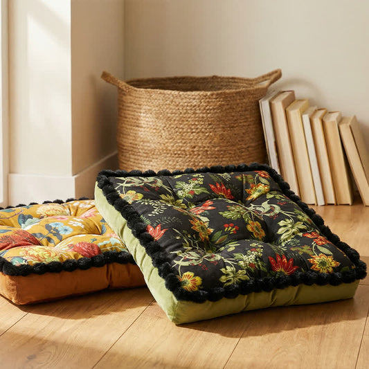 Ownkoti Vintage Floral Seat Cushion with Pom-Pom Trim - image 0