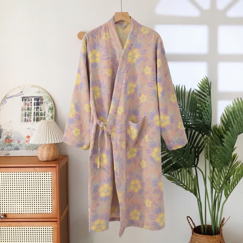 Ownkoti Peach Blossom Cotton Double Gauze Kimono Robe - Light Pink - XXL - image 4