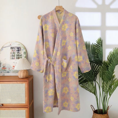 Ownkoti Peach Blossom Cotton Double Gauze Kimono Robe - Light Pink - XXL - image 4
