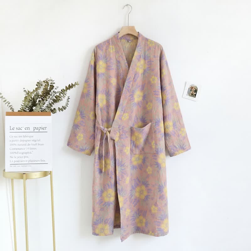 Ownkoti Peach Blossom Cotton Double Gauze Kimono Robe - image 5