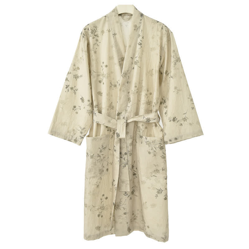 Ownkoti Elegant Floral Cotton Linen Kimono Robe - image 3