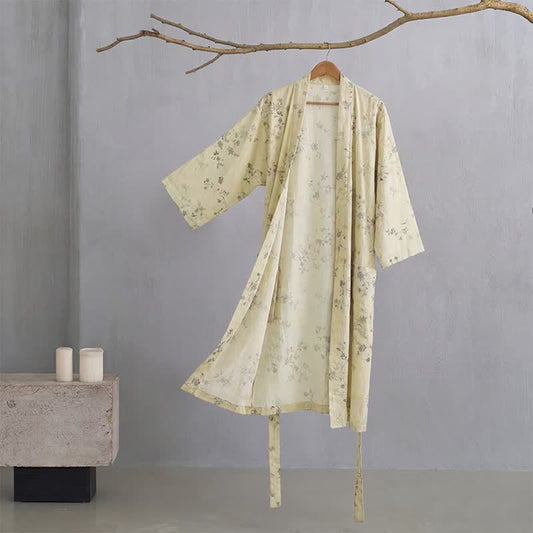 Ownkoti Elegant Floral Cotton Linen Kimono Robe - Yellow - XXL - image 0