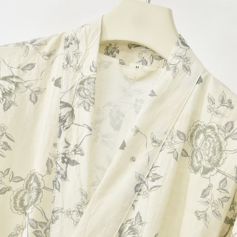 Ownkoti Pastoral Floral Cotton Linen Kimono Robe - image 4