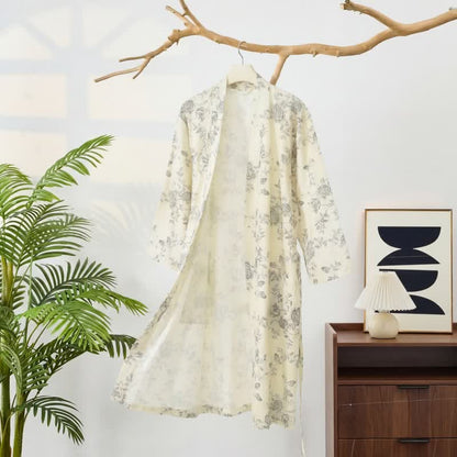 Ownkoti Pastoral Floral Cotton Linen Kimono Robe - image 3