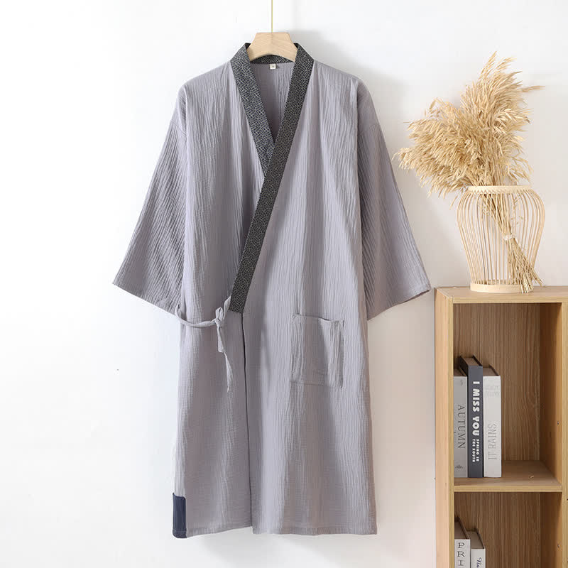 Ownkoti Classic Cotton Gauze Robe with Decorative Trim - Gray - XL - image 1