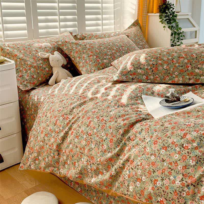 Ownkoti Vintage Floral Leaf Pure Cotton Bedding Set(4PCS) - image 3