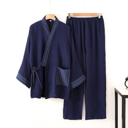 Ownkoti Navy Cotton Gauze Kimono Pajama Set - Navy Blue - XL - image 0