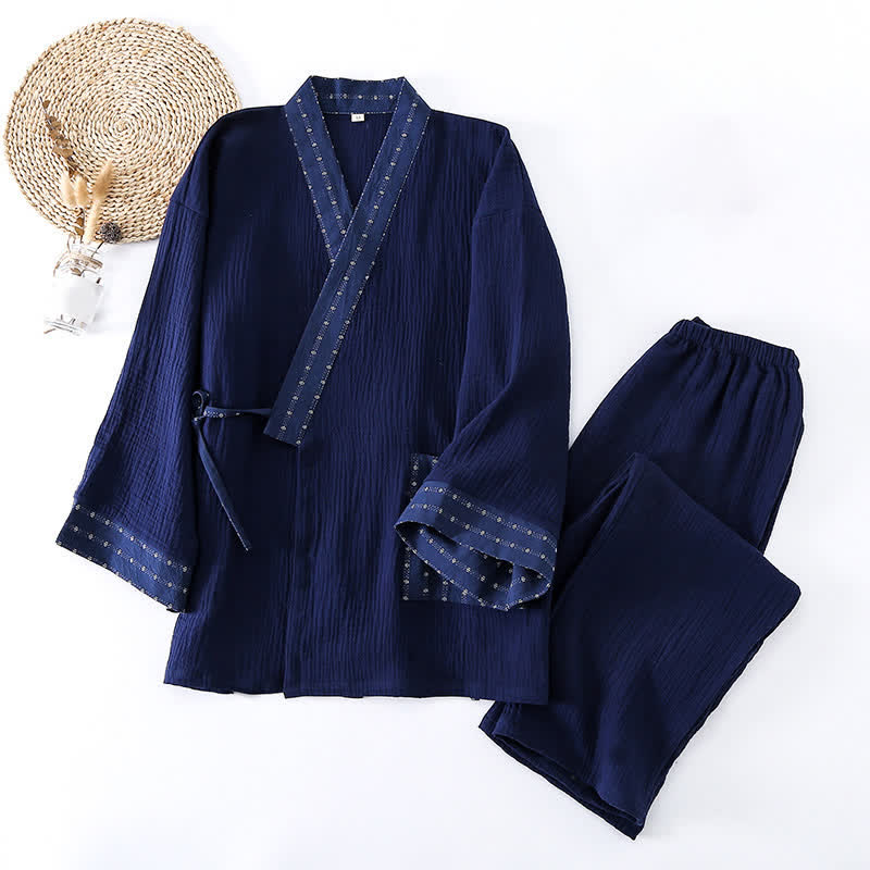 Ownkoti Navy Cotton Gauze Kimono Pajama Set - image 1