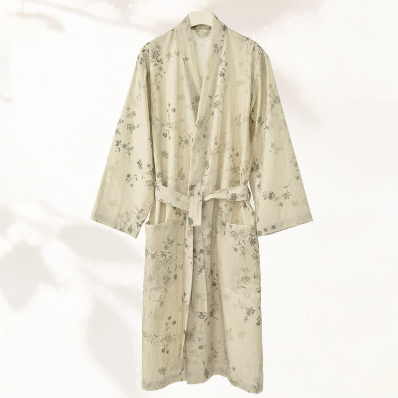 Ownkoti Elegant Floral Cotton Linen Kimono Robe - image 1