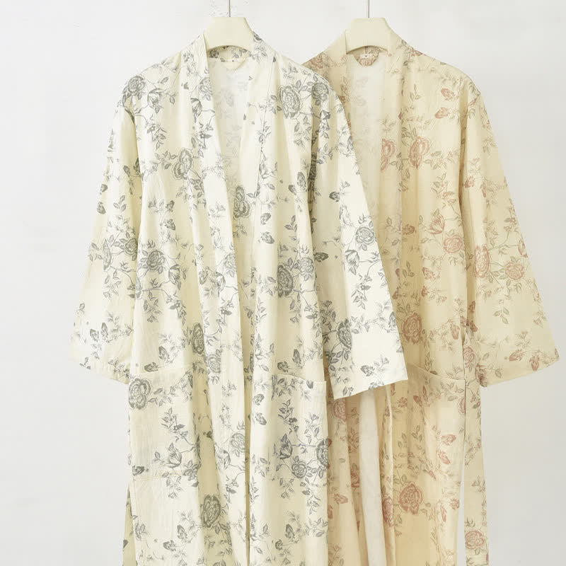 Ownkoti Pastoral Floral Cotton Linen Kimono Robe - image 2