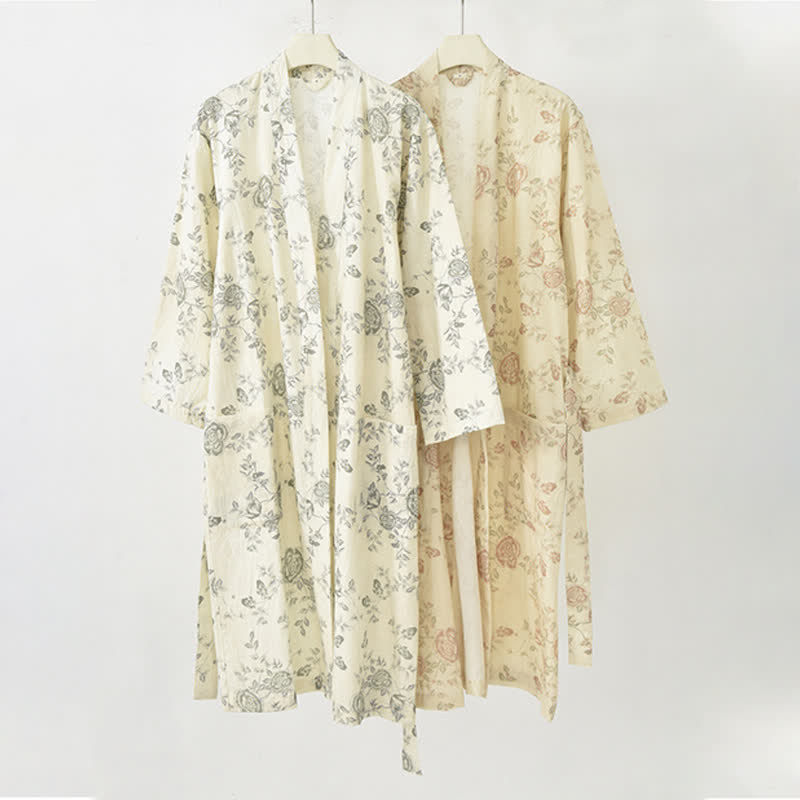 Ownkoti Pastoral Floral Cotton Linen Kimono Robe - image 1