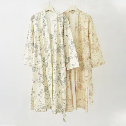 Ownkoti Pastoral Floral Cotton Linen Kimono Robe - image 1