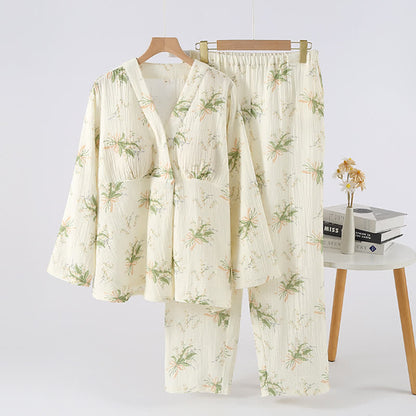 Ownkoti Floral Bouquet Cotton Gauze Pajama Set - Green & Beige - XL - image 0