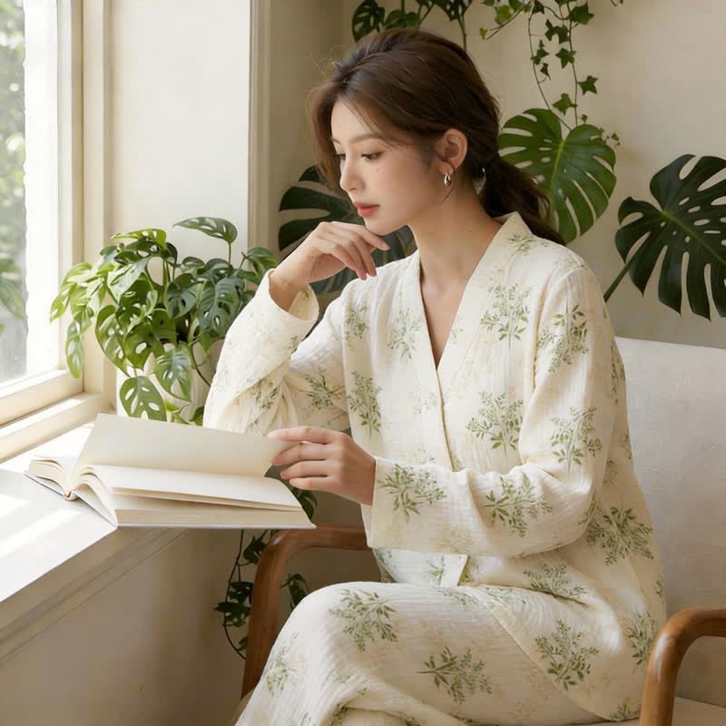 Ownkoti Botanical Leaf Cotton Gauze Pajama Set - image 1