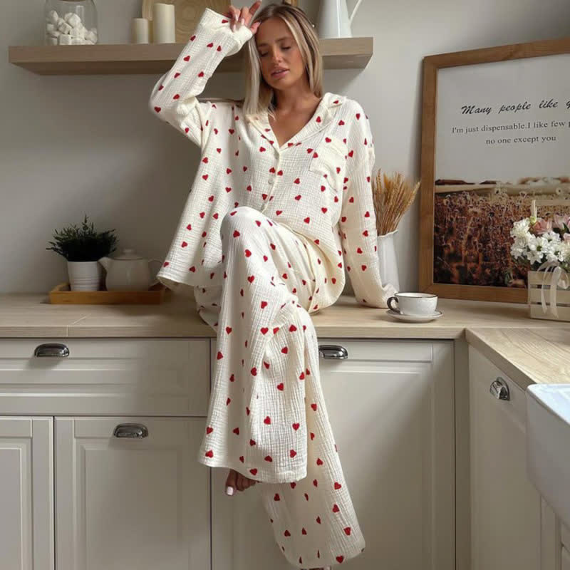 Ownkoti Cotton Red Heart Print Pajama Set - image 1