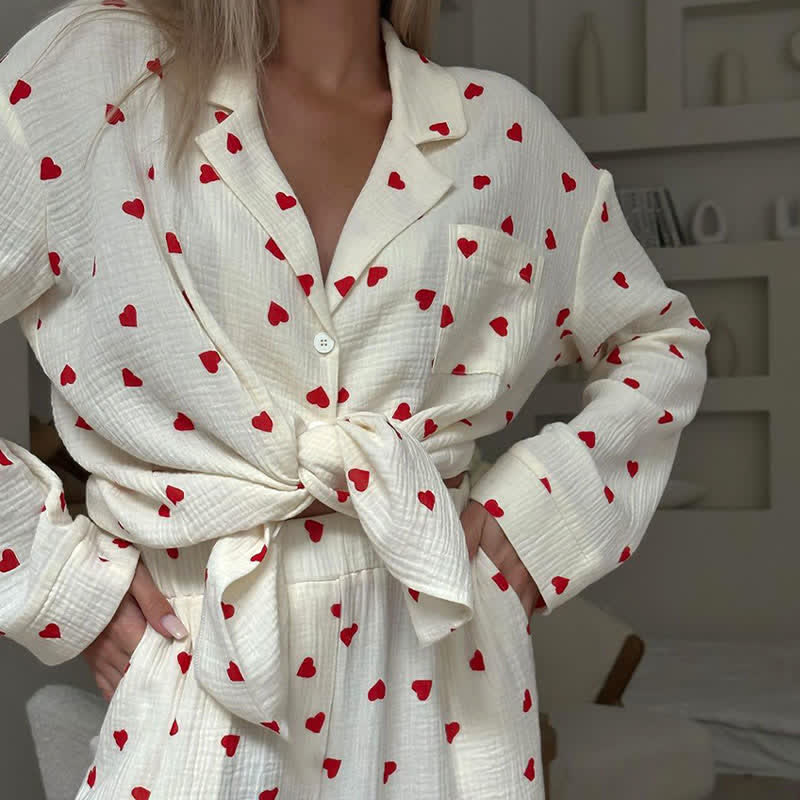 Ownkoti Cotton Red Heart Print Pajama Set - image 5