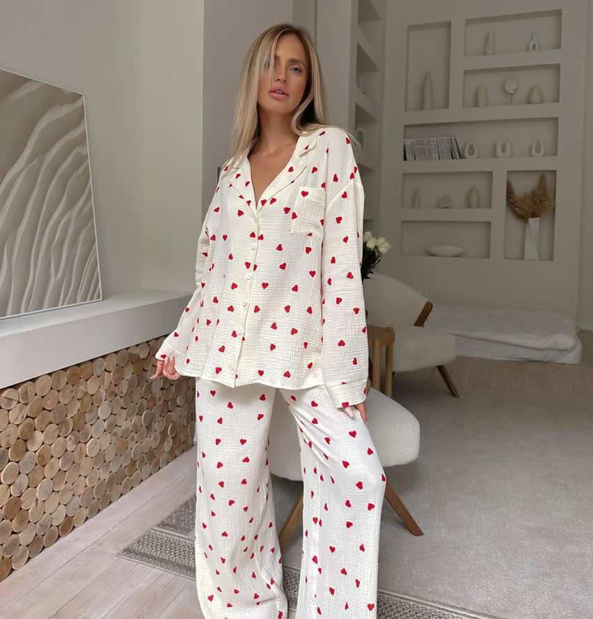 Ownkoti Cotton Red Heart Print Pajama Set - image 2