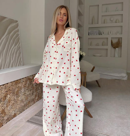 Ownkoti Cotton Red Heart Print Pajama Set - image 2