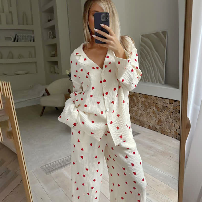 Ownkoti Cotton Red Heart Print Pajama Set - image 3