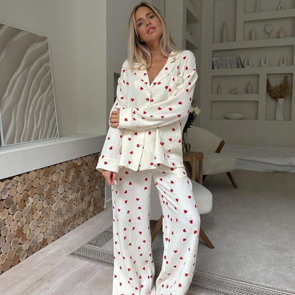 Ownkoti Cotton Red Heart Print Pajama Set - Apricot - XL - image 0