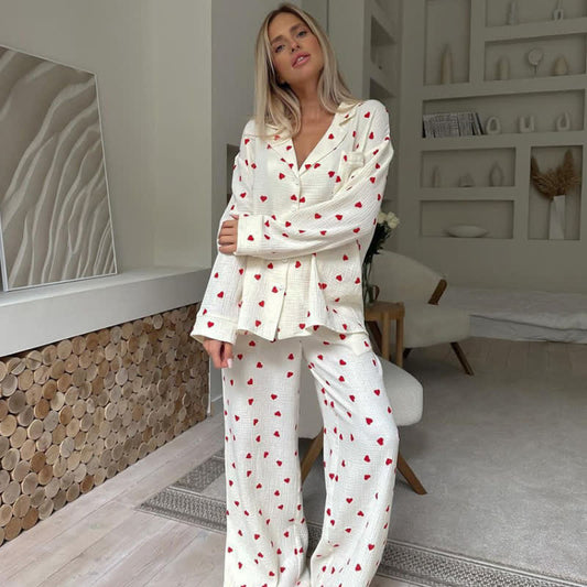 Ownkoti Cotton Red Heart Print Pajama Set - Apricot - XL - image 0
