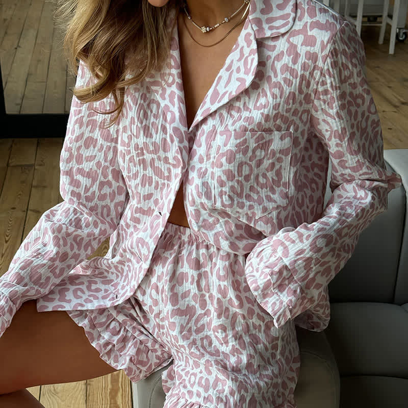 Ownkoti Cotton Leopard Print Ruffle Pajama Set - image 4