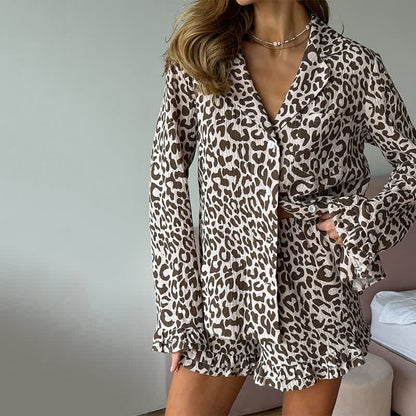 Ownkoti Cotton Leopard Print Ruffle Pajama Set - image 6